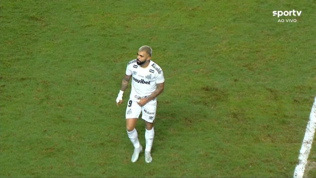 Gabigol comemora gol durante partida do Santos na Vila Belmiro
