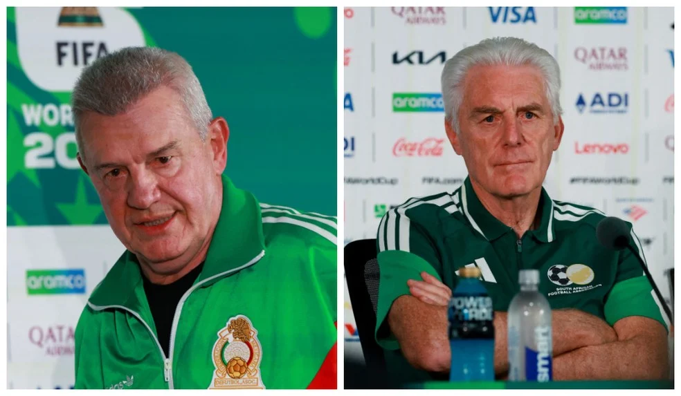 Javier Aguirre e Hugo Broos no reencontro entre México e África do Sul