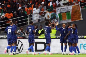 Jogadores da França antes da estreia na Copa do Mundo