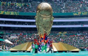 Torcida e bandeiras — seleção combina com as cores do time