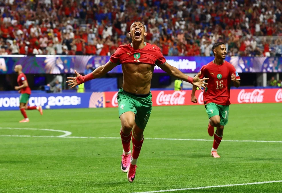 Marrocos campeão mundial — Rahimi comemora gol contra o Haiti