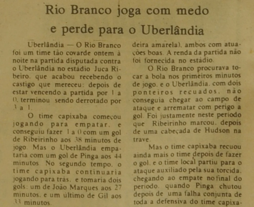 Arquivo do Rio Branco-ES em jogo histórico contra o Uberlândia