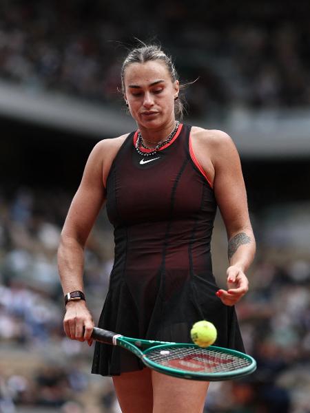 Aryna Sabalenka durante partida nas quartas de final de Roland Garros