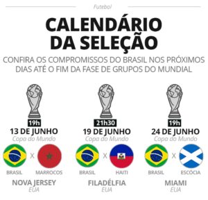 Calendário da Seleção com trio do Flamengo na Copa do Mundo