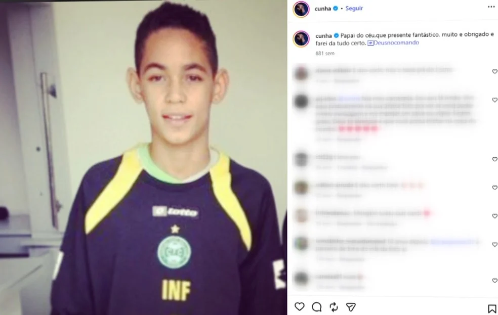 Matheus Cunha jovem no alojamento do Coritiba