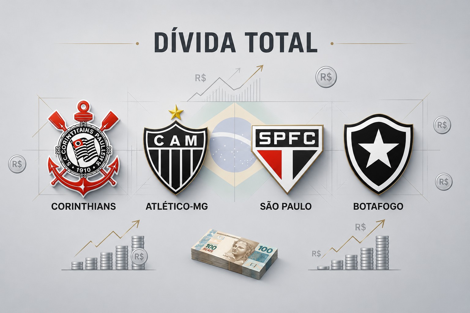 Gráfico ilustrativo das dívidas acumuladas dos clubes de futebol brasileiros
