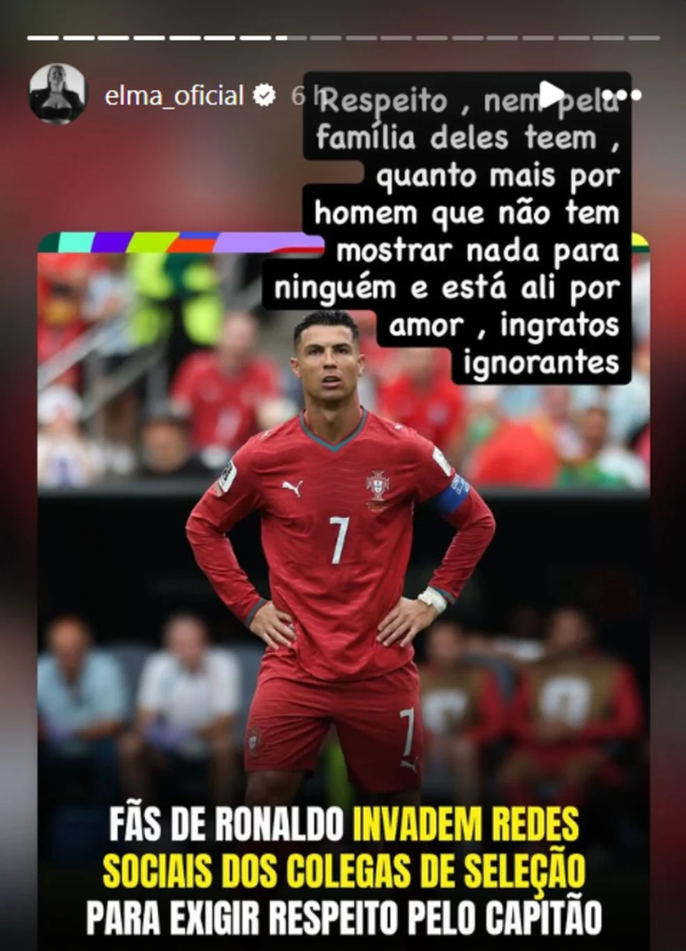 Elma Aveiro defende Cristiano Ronaldo nas redes sociais