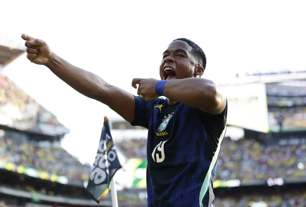 Endrick comemora gol — jovens promessas Copa do Mundo