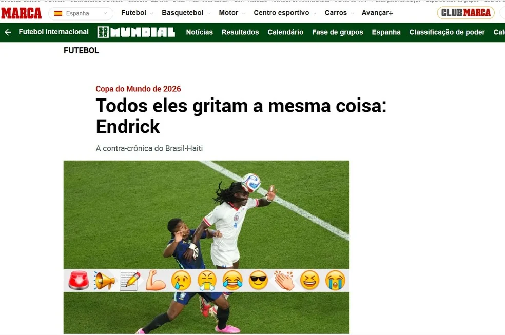 Endrick na Copa durante estreia pelo Brasil