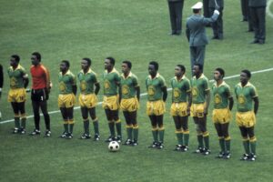 Seleção do Zaire 1974 no jogo contra o Brasil