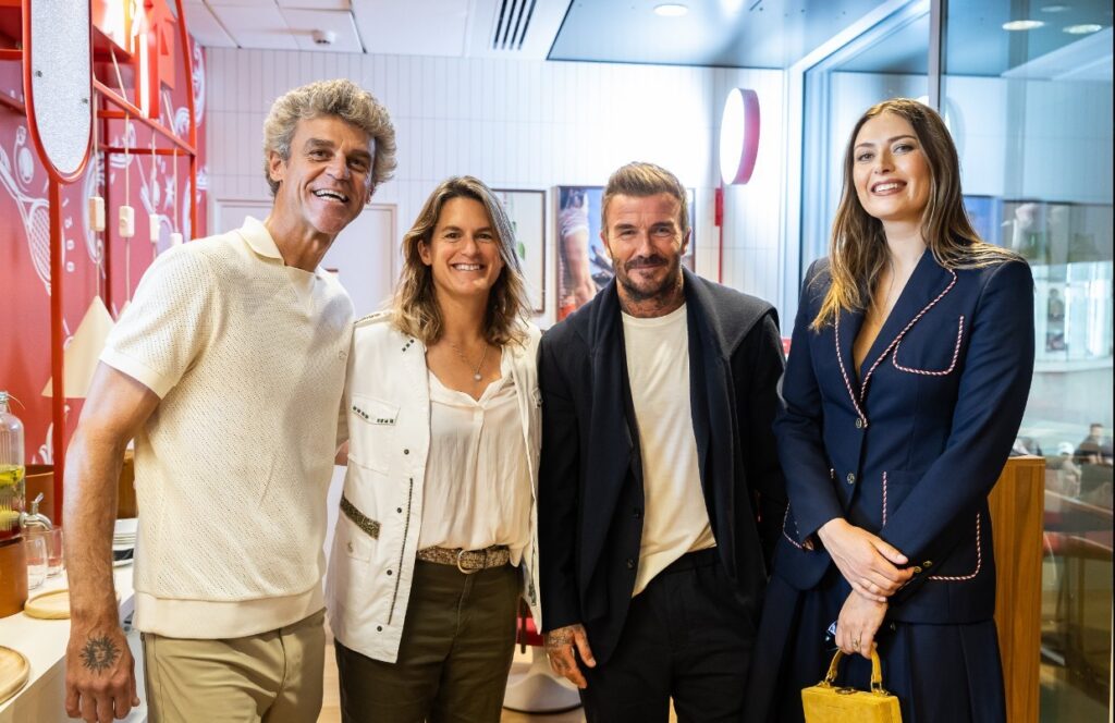 Gustavo Kuerten, David Beckham e Maria Sharapova juntos em evento em Roland Garros