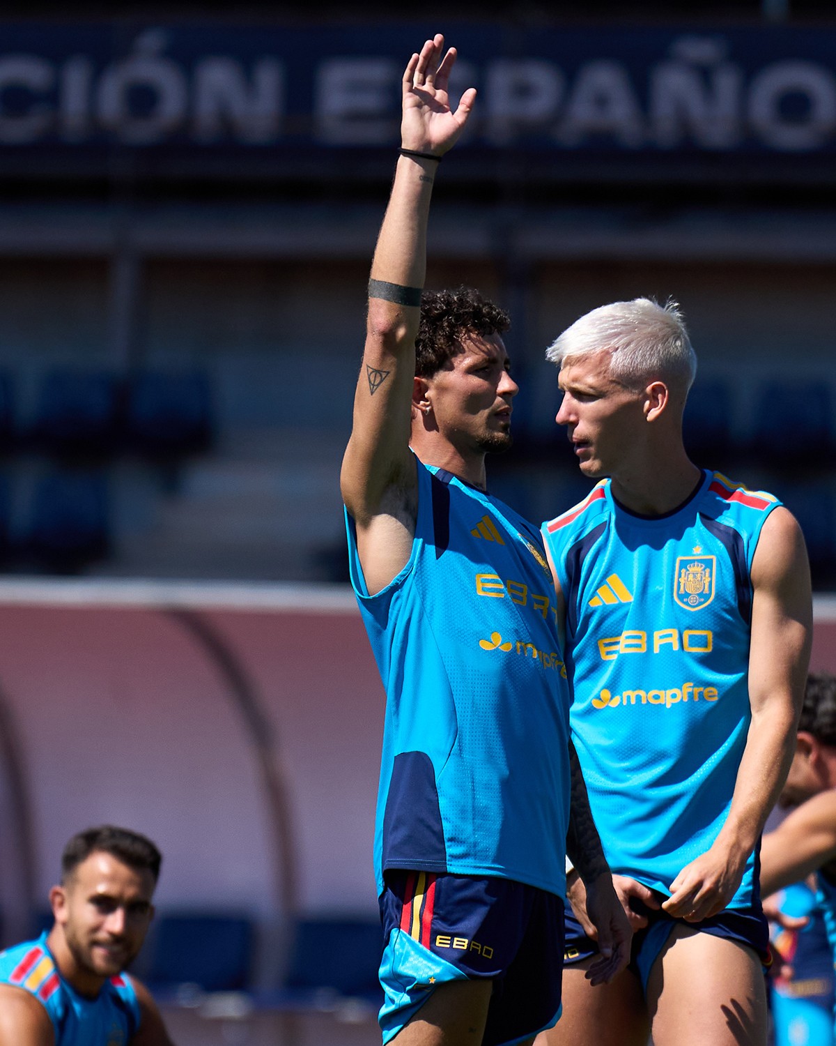 Jogadores da seleção espanhola durante treino antes da Copa do Mundo 2026