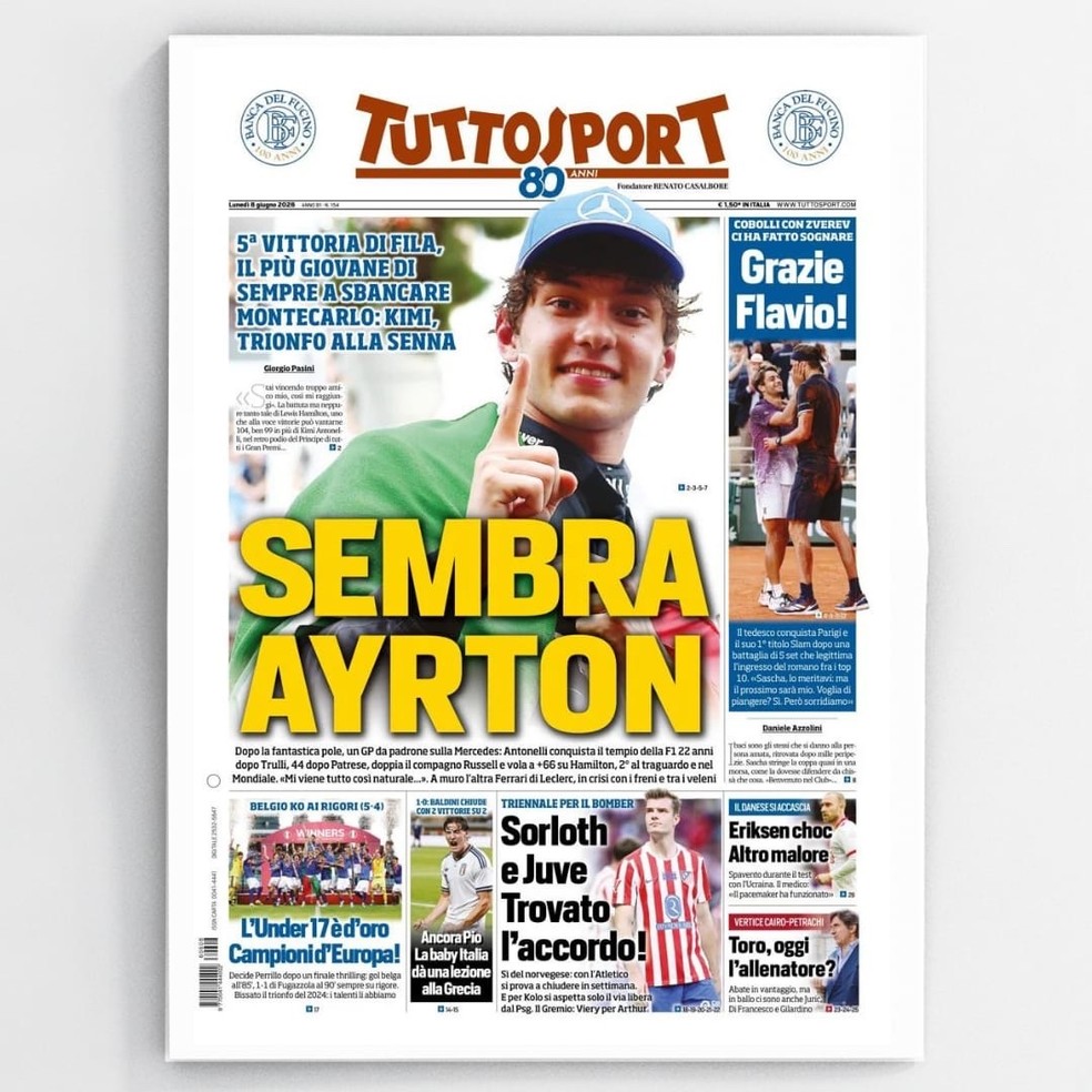 Antonelli em Mônaco na capa do Tuttosport — Reprodução