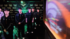 HLE garante Seed — jogadores da Hanwha Life Esports comemoram