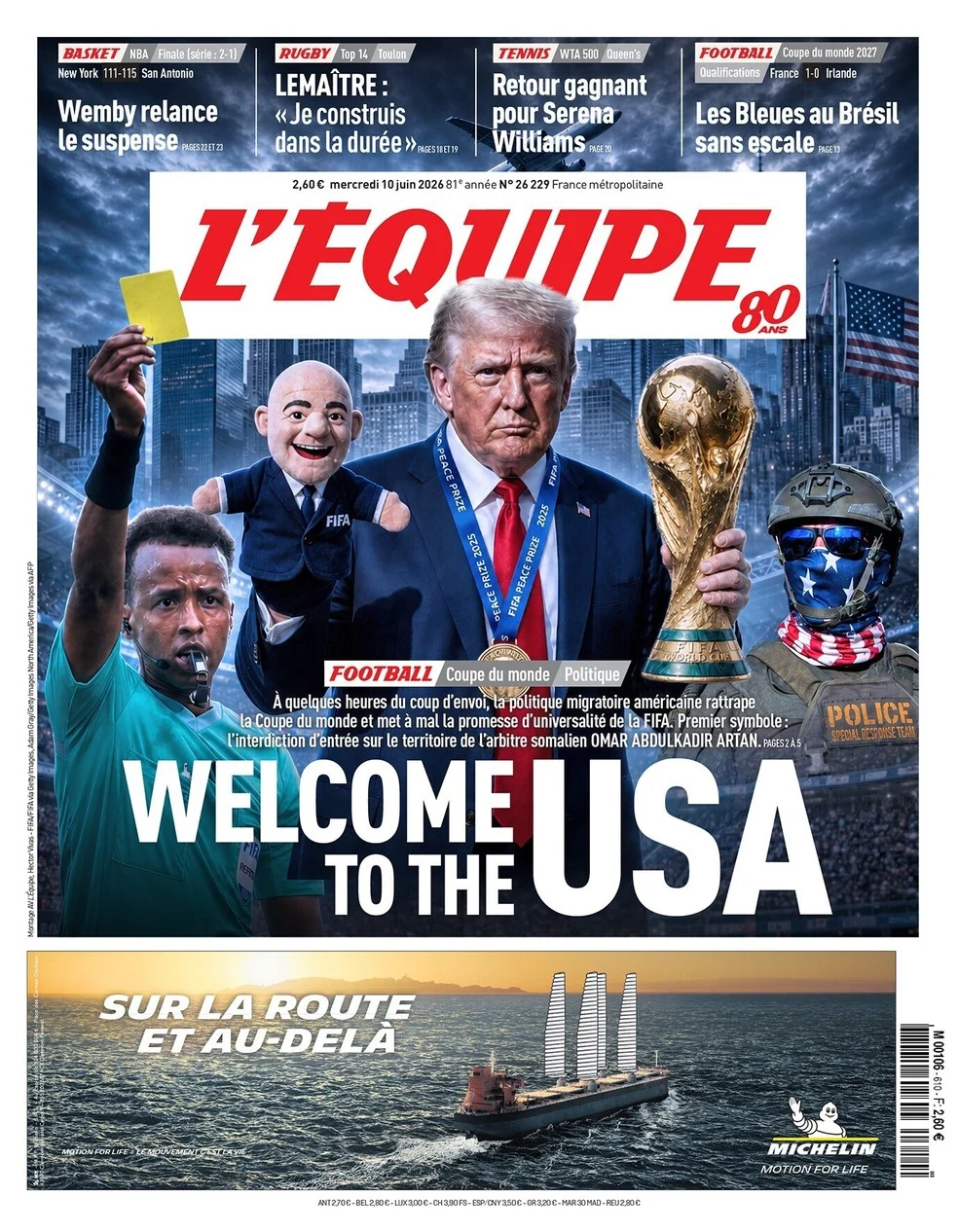 Capa do L'Équipe critica Infantino e a Copa nos Estados Unidos