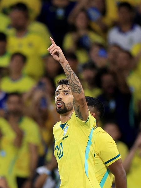 Lucas Paquetá comemorando gol em amistoso da Seleção Brasileira