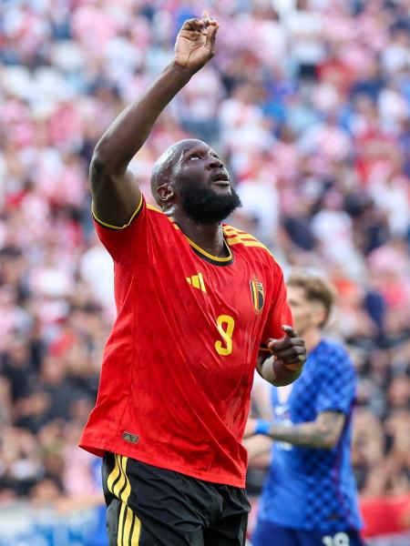 Romelu Lukaku comemorando gol pela seleção da Bélgica contra a Croácia