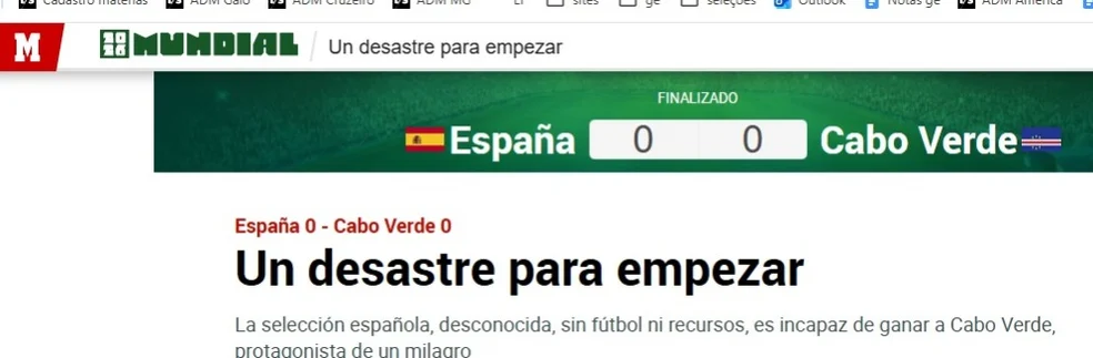 Espanha e Cabo Verde em capas de jornais após empate