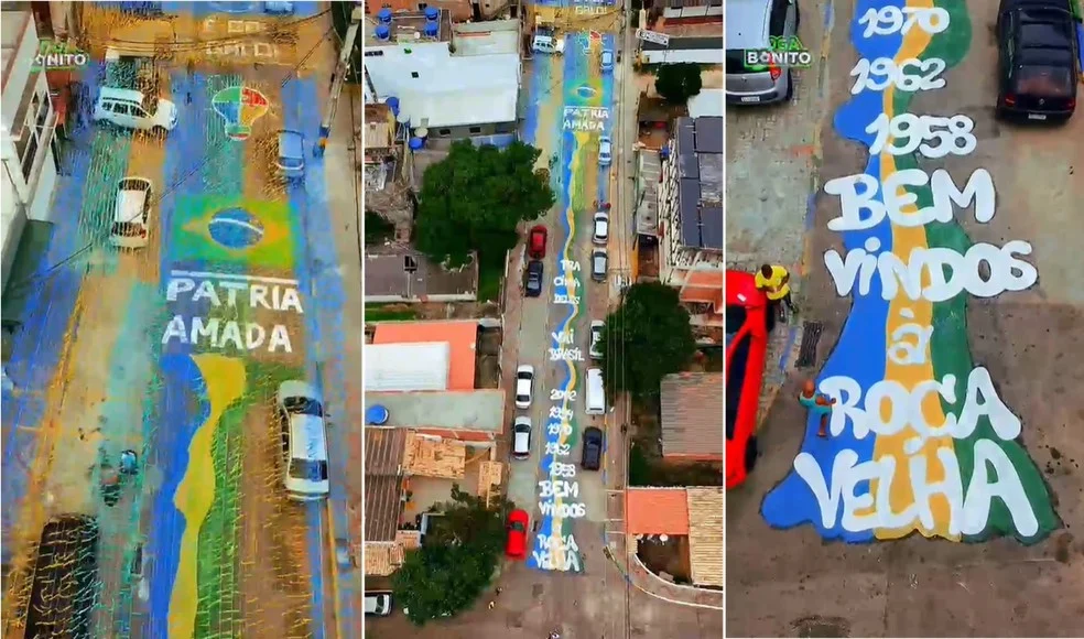 Decoração na Rua Nazaré em Arraial do Cabo em homenagem à Seleção Brasileira