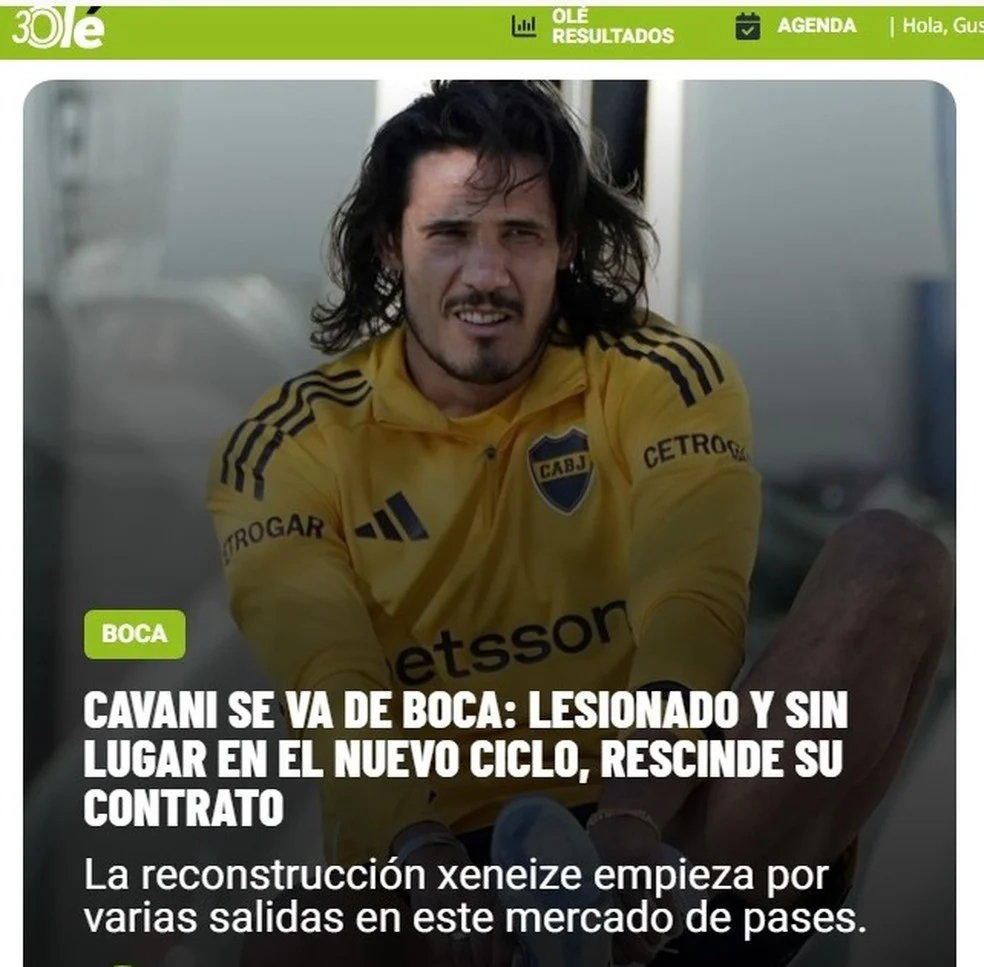 Cavani rescinde com o Boca - Edinson Cavani durante período de treinos e tratamento
