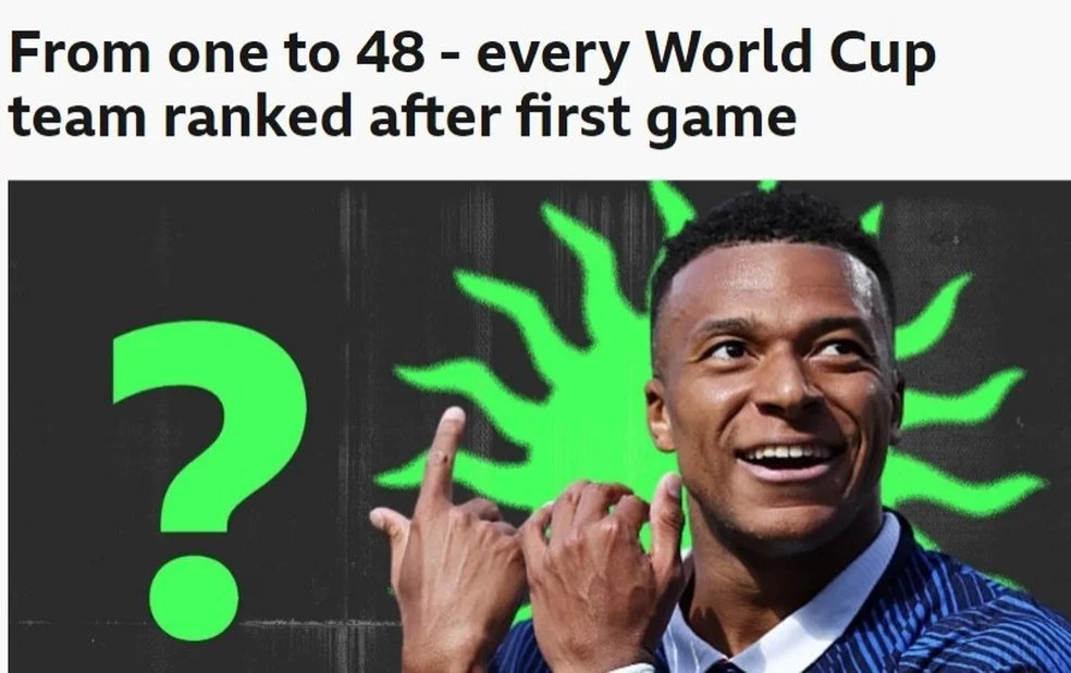 Seleções no ranking da BBC após primeira rodada — ranking da BBC