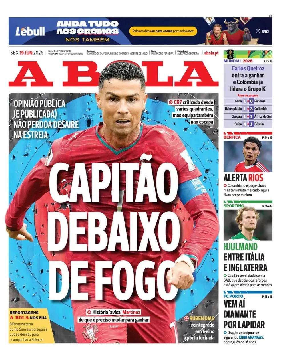 Cristiano Ronaldo na capa de jornal português