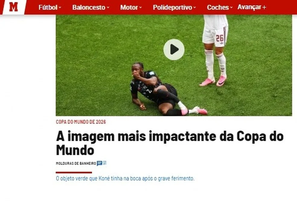 Ismaël Koné após lesão de Ismaël Koné em partida da Copa