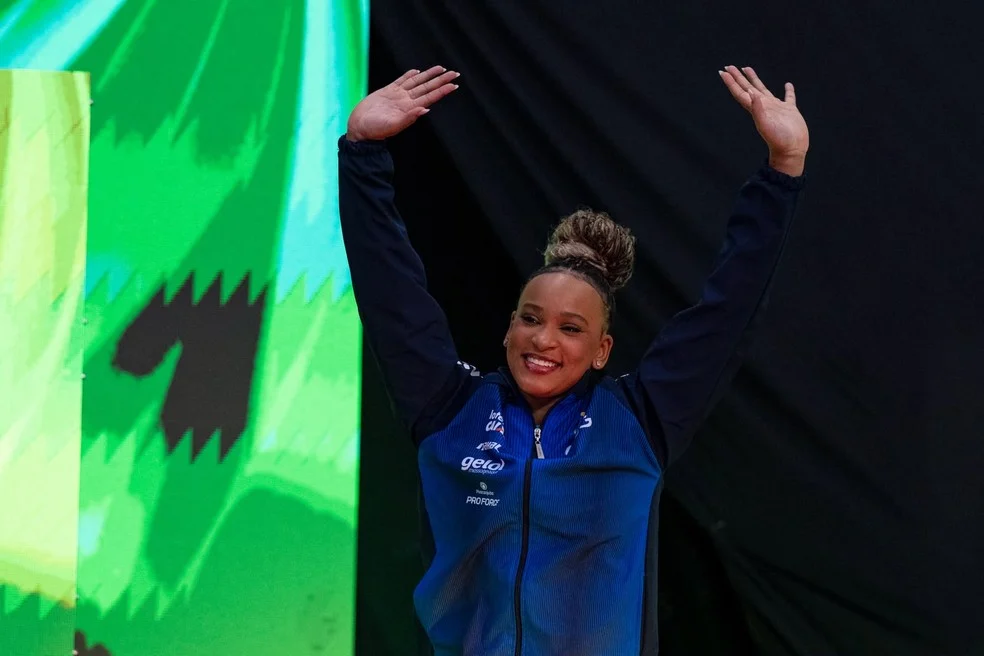 Rebeca Andrade em competição nos Pan-Americanos de ginástica — salto