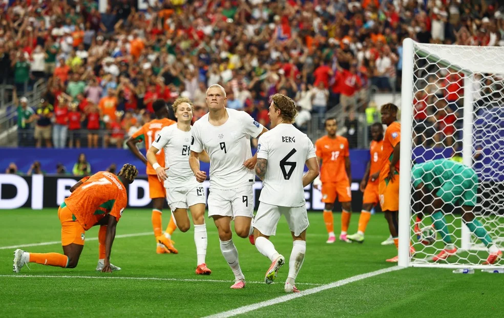 Erling Haaland comemorando gol na Copa do Mundo