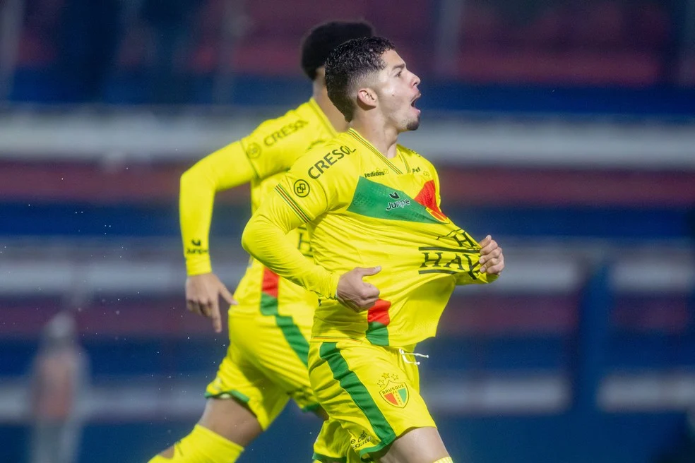 Adrianinho do Brusque comemorando gol