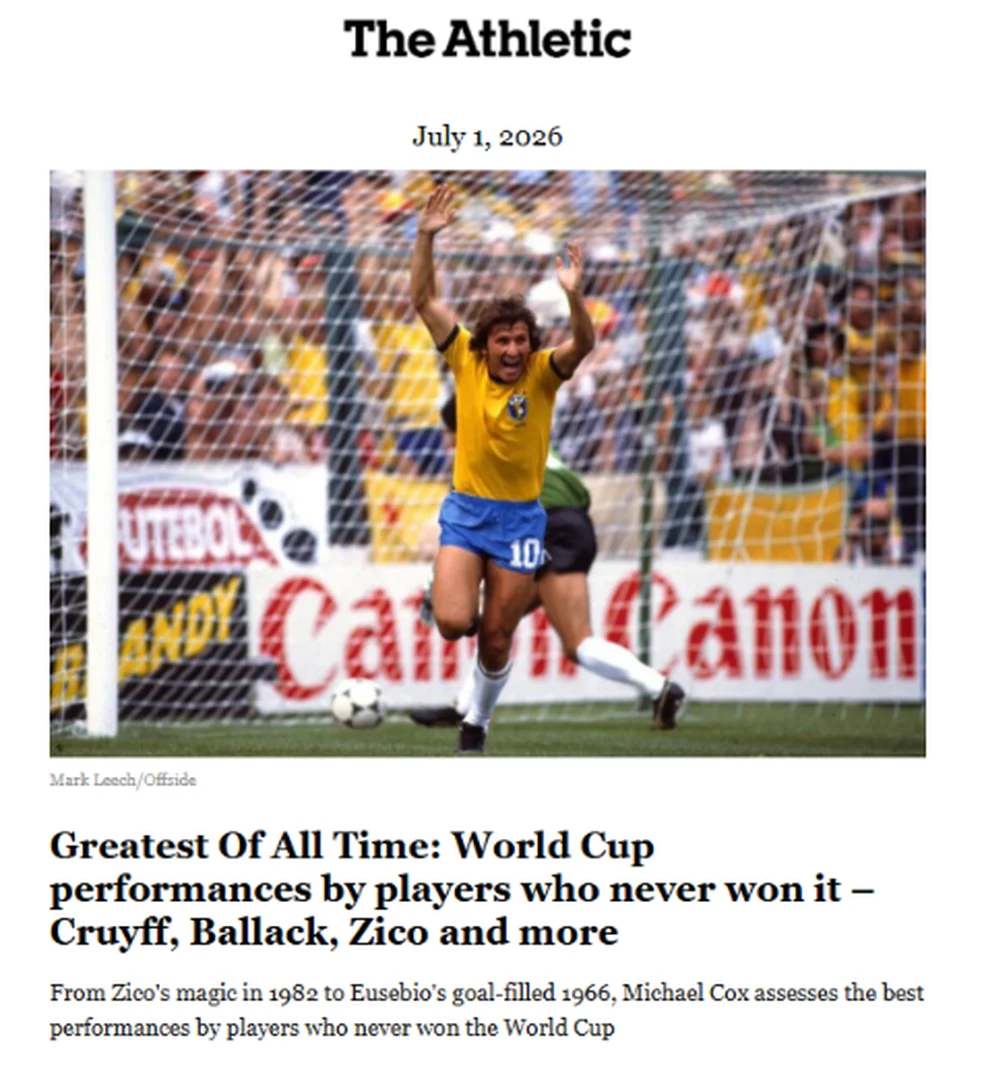 Zico nunca venceu: Zico em foto que abre a lista do The Athletic