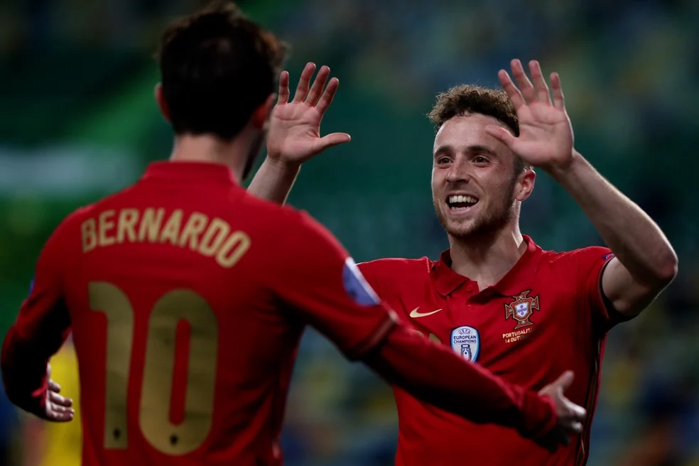 Diogo Jota comemorando gol pela seleção de Portugal