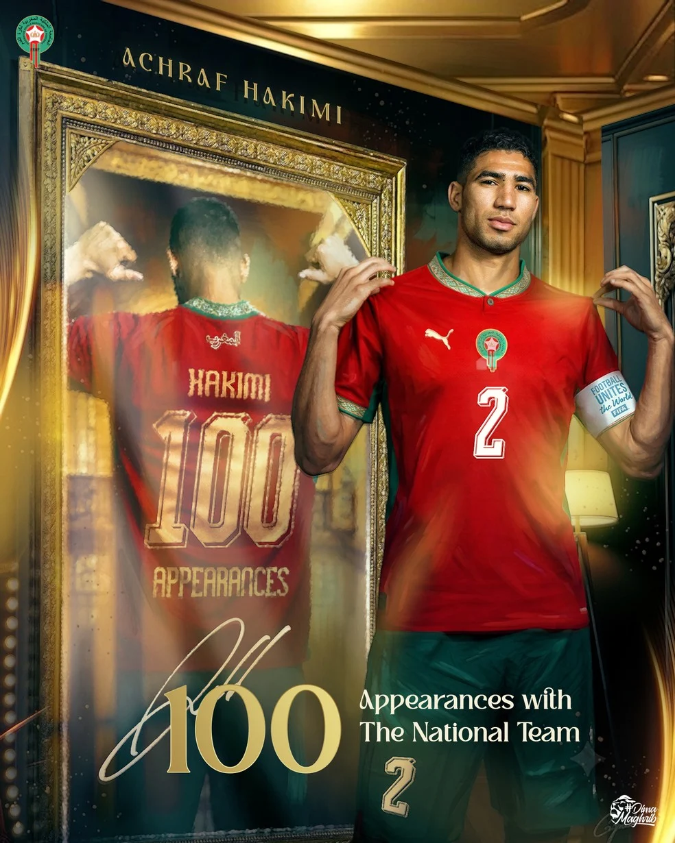 Hakimi 100 jogos: lateral do Marrocos homenageado