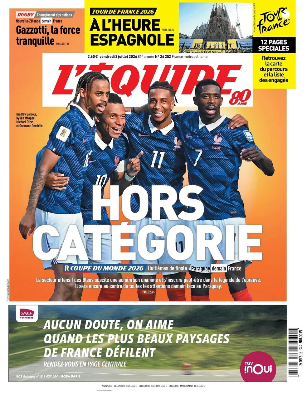 Ataque da França em destaque na capa do L'Équipe