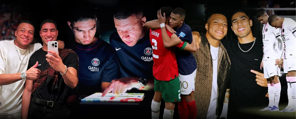 Mbappé e Hakimi em confraternização