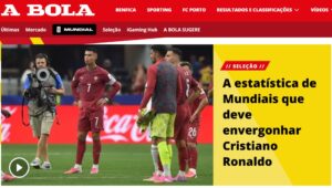 Cristiano Ronaldo em Copas — A Bola destaca estatística