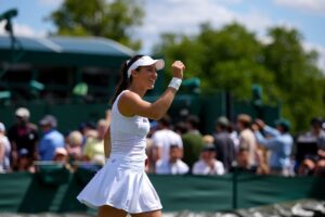 Stefani Wimbledon estreia: comemoração em quadra