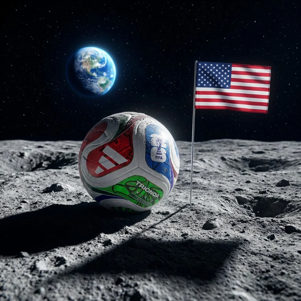Trionda na Lua: bola na Lua com a bandeira dos Estados Unidos