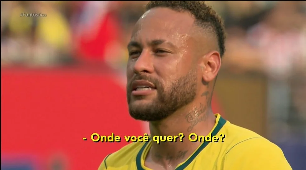 Neymar em cena da provocação de Neymar ao goleiro Nyland
